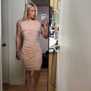 Gorgeous peach dress with golden neck collar